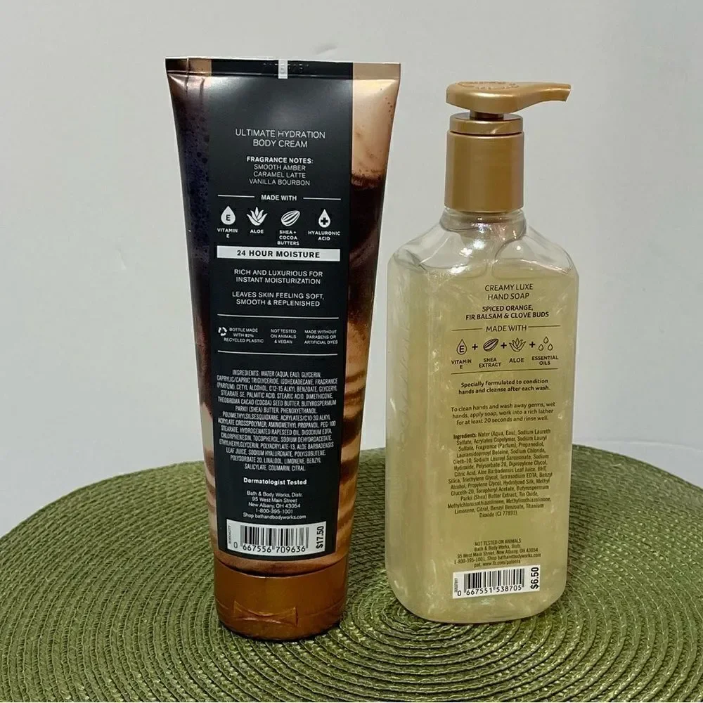 BBW Midnight Amber Glow Body Cream & Winter Hand Soap set of 2 NWT